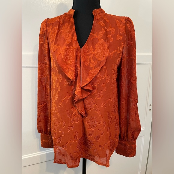 NWT - Haver + Blair Ruffle Neck Orange Blouse - Size Small - Picture 1 of 7